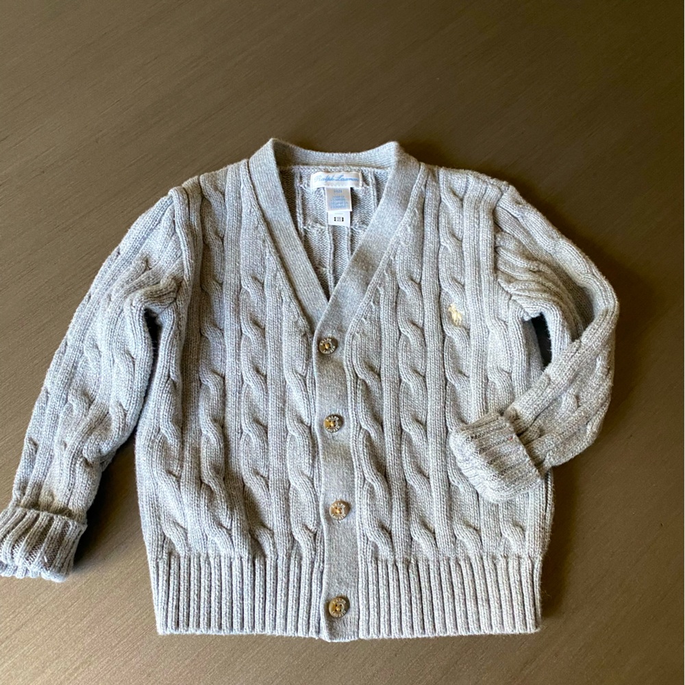 Polo Ralph Lauren grey cable knit v-neck cardigan age 24 months